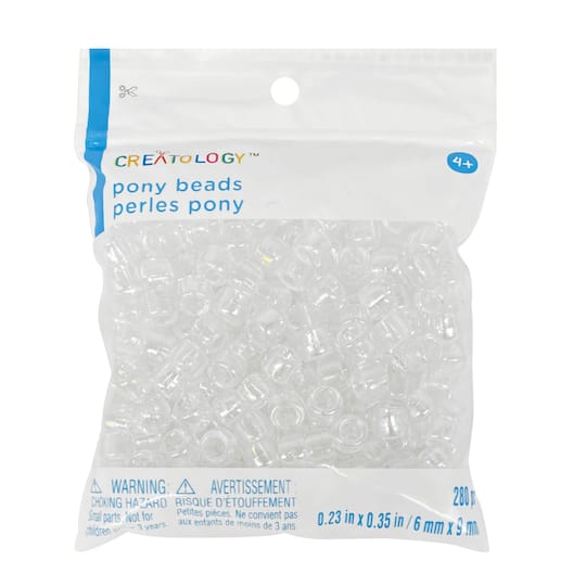 12 Packs: 280 ct. (3,360 total) Crystal Aurora Borealis Pony Beads by Creatology™, 6mm x 9mm